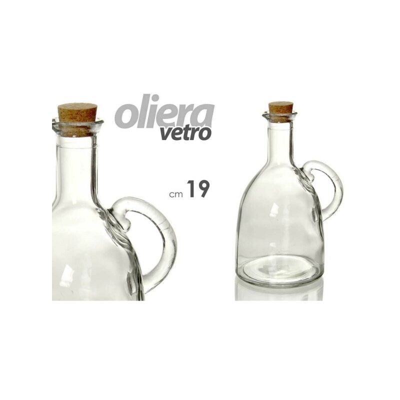 Image of Trade Shop - Bottiglia Ampolla Oliera Aceto Tappo Sughero Con Manico 580ml 19cm Vetro 775000