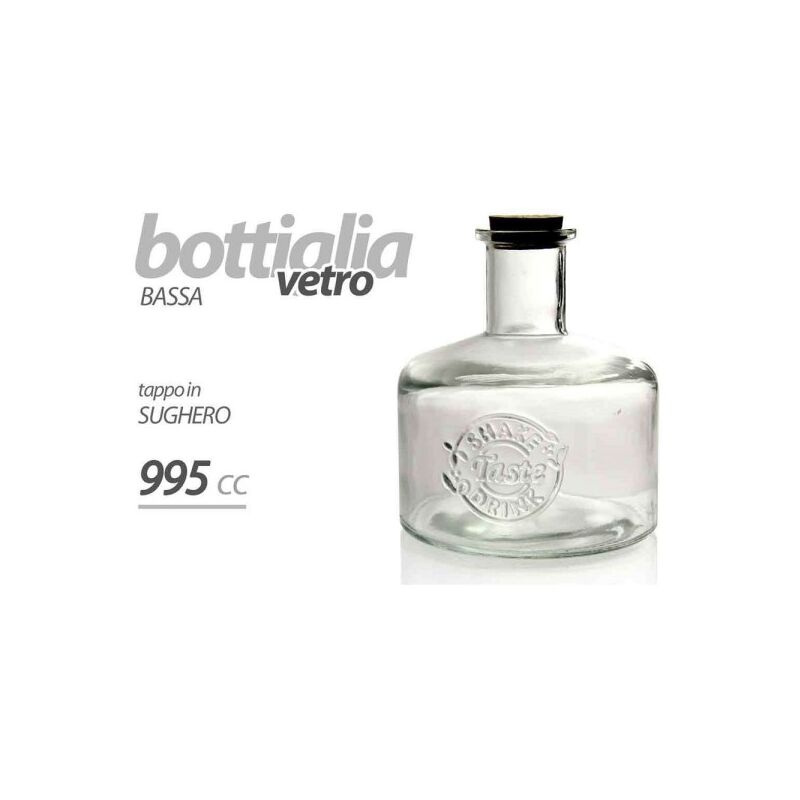 Image of Trade Shop - Bottiglia Bottiglietta Bassa Vetro Tappo Sughero Bomboniera 995cc Decorata 728280