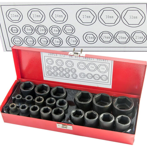 Trade Shop - BUCHSEN FÜR DRUCKLUFT-SCHRAUBENDREHER SATZ 20 STÜCK 1/2" 8-32MM -
