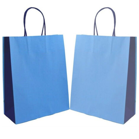 TRADE SHOP - Busta Buste Regalo 6 Pezzi Shoppers Cc.3985 Carta Azzurro 36x21x11cm Sacchetto -