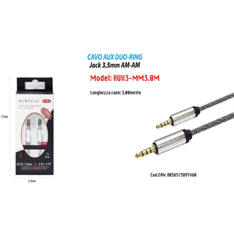 Trade Shop - Cable Audio Jack 3.5mm Macho Am/am 3mt Extension Aux Headphone Headphones Smartphone Maxtech Aux3-mm3.0m -