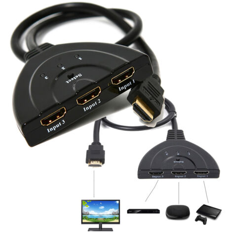Trade Shop - Cable Conmutador Hdmi 1080p, 3 Puertos, Full Hd, Adaptador Divisor De Múltiples Tomas Para Tv -