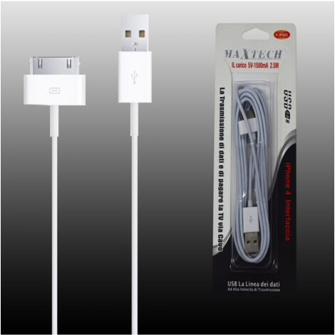 Trade Shop - Cable De Iluminación De 30 Pines Iphone 4 Iphone 4 A Usb 5v-1500ma 2.5mt Maxtech F-ip005 -