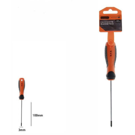 TRADE SHOP - Cacciavite Giravite Magnetico Punta Croce 3x100mm Impugnatura Ergonomica 07437 -