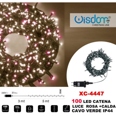 Trade Shop - Cadena De Luz 100 Luciérnagas Led Luces Rosa + Verde Cálido Cable Ip44 Xc-4447 -