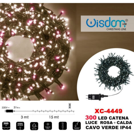 Trade Shop - Cadena De Luz 300 Led Luciérnagas Luz Rosa + Verde Cálido Cable Ip44 Xc-4449 -