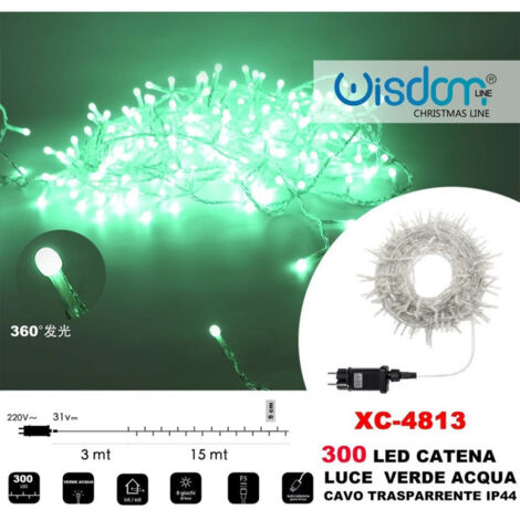 Trade Shop - Cadena De Luz 300 Led Luciérnagas Luz Verde Agua Cable Transparente Xc-4813 -