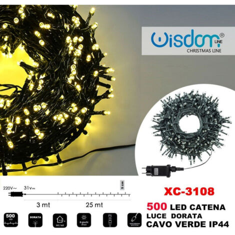 Trade Shop - Cadena De Luz 500 Led Luciérnagas Luz Dorada Cable Verde Ip44 Xc-3108 -
