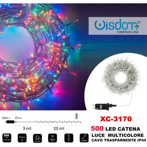 Trade Shop - Cadena De Luz 500 Led Luciérnagas Luz Multicolor Cable Transparente Xc-3170 -