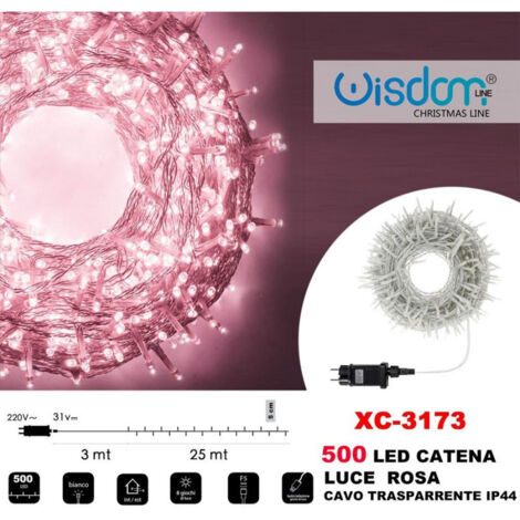 Trade Shop - Cadena De Luz 500 Led Luciérnagas Luz Rosa Cable Transparente Ip44 Xc-3173 -