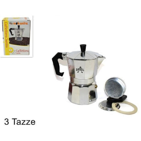 TRADE SHOP - Caffettiera Moka Macchinetta Caffe' Espresso Classica Misura 3 Tazze Con Ricambi -