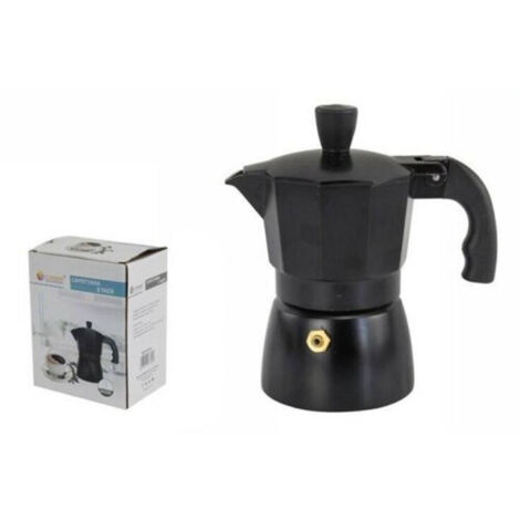 TRADE SHOP - Caffettiera Moka Macchinetta Caffè Espresso Nera Opaca Misura 3 Tazze -