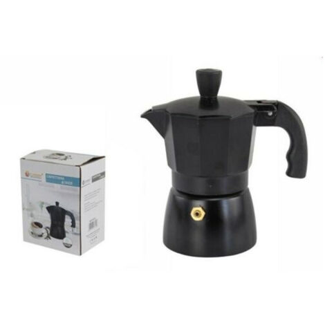 TRADE SHOP - Caffettiera Moka Macchinetta Caffè Espresso Nera Opaca Misura 6 Tazze -