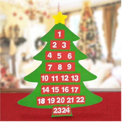 Trade Shop - CALENDARIO ALBERO DI NATALE FELTRO MIT TASCHE DECORATIONEN NATALIZIE 54CM -