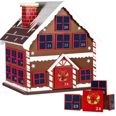 TRADE SHOP - Calendario Avvento Di Natale Casetta In Legno 24 Cassetti Decorazioni Natalizie -