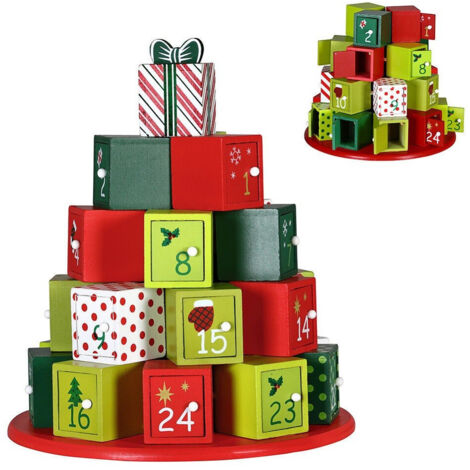 Trade Shop - Calendario Avvento Regali Di Natale In Legno 24 Cassetti Decorazioni Natalizie -