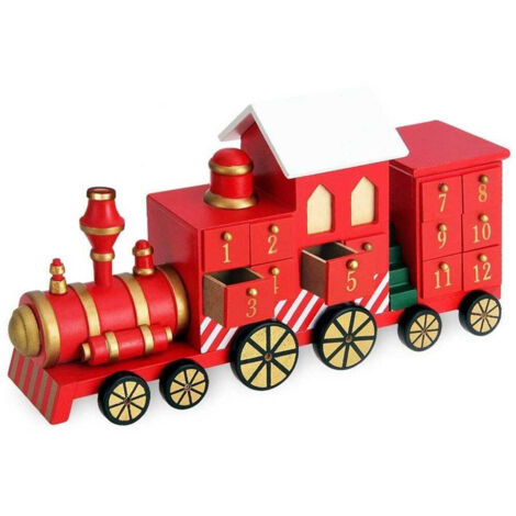 TRADE SHOP - Calendario Avvento Trenino Di Natale In Legno 24 Cassetti Decorazioni Natalizie -