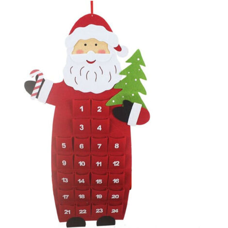 Trade Shop - Calendario De Adviento Santa Claus Figura 90cm Fieltro Navidad Decoracion -