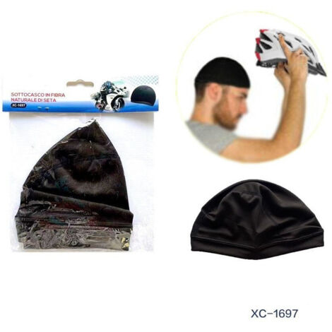 TRADE SHOP - Calotta Sottocasco Cappello In Fibra Naturale Di Seta Per Moto Bici Nero Xc-1697 -