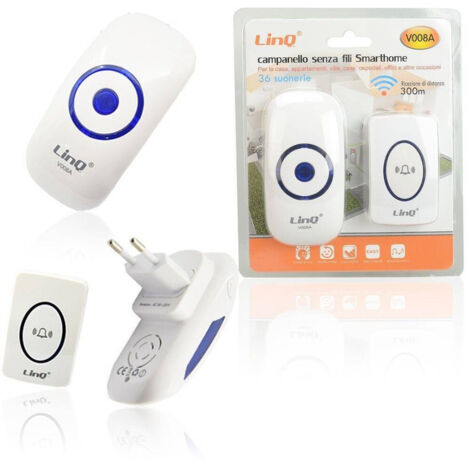 TRADE SHOP - Campanello Senza Fili Smarthome Con Ricevitore 200-300mt Per Interni Esterni V008a -