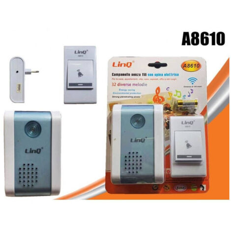 Trade Shop - Campanello Wireless Spina Elettrica Rete 220v Senza Fili 32 Melodie Porta A8610 -