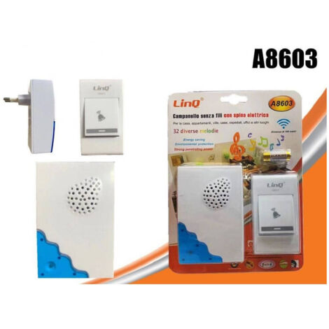 Trade Shop - Campanello Wireless Spina Elettrica Senza Fili 32 Melodie Casa A8603 Distanza 100mt -