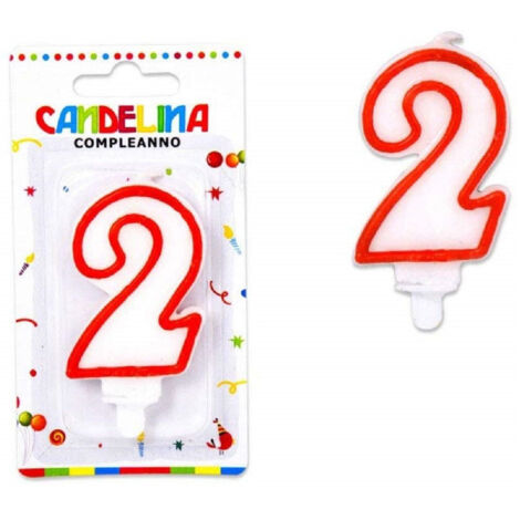 Trade Shop - Candelina Candela Numero 2 Compleanno Bianca Bordo Rosso Candeline Torta Party -