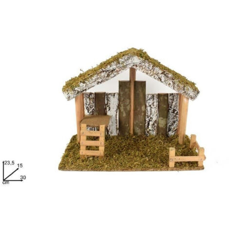 TRADE SHOP - Capanna Con Tronchi Muschio 30 X 15 X 23.5 Cm Presepe Natale Decorazione Addobbo -
