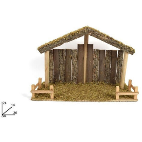 Trade Shop - Capanna Con Tronchi Muschio 36x14x24cm Presepe Per Natale Decorazione Addobbo -