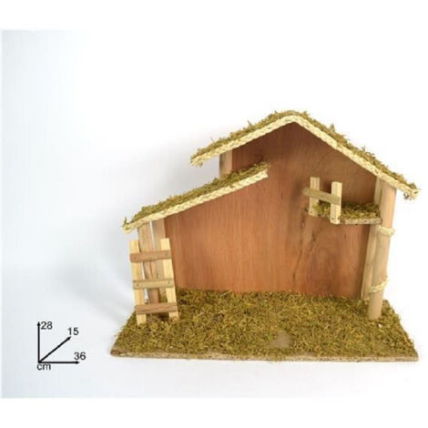 TRADE SHOP - Capanna Vuota Con Scaletta Muschio 36x28x15cm Presepe Addobbo Decorazione Natale -