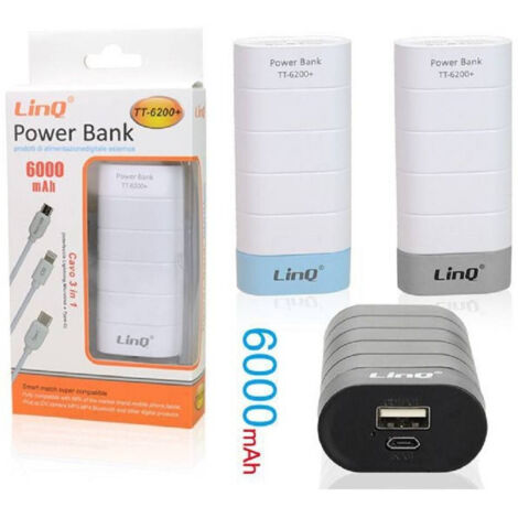 Trade Shop - Caricabatteria Portatile 6000 Mah Batteria Power Bank Usb Cavo 3 In 1 Tt-6200+ -
