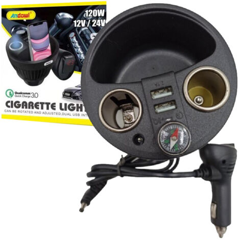 TRADE SHOP - Caricabatterie Per Auto 120w 12/24v Ricarica Rapida Accendisigari 2xusb Q-t179 -