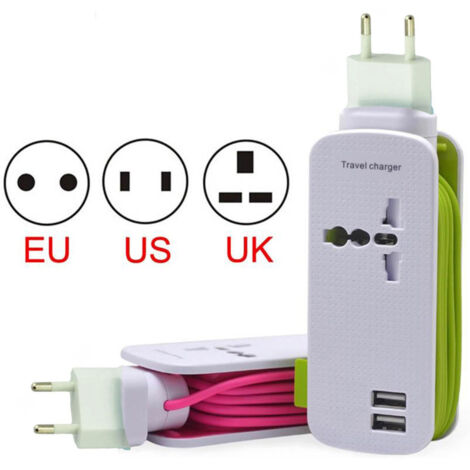 TRADE SHOP - Caricatore Prolunga Corrente Spina Universale Usb 2 Porte 240v Smartphone Tablet -