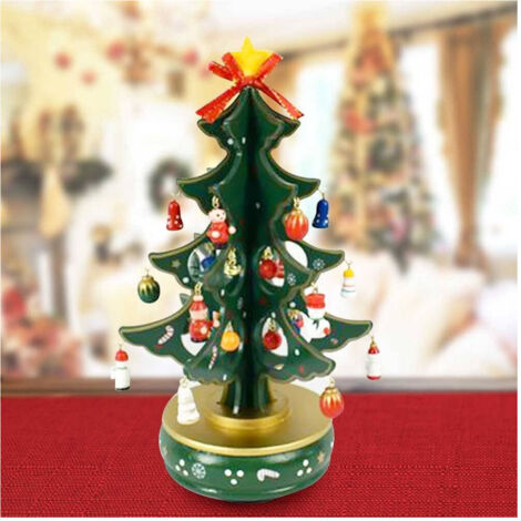TRADE SHOP - Carillon Natalizio Albero Di Natale Legno Con Addobbi 29cm Decorazioni Natalizie -