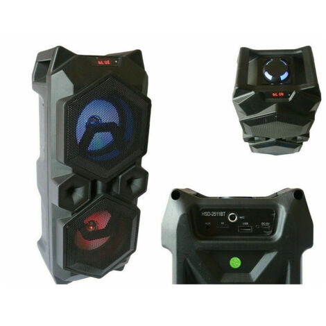 Trade Shop - Cassa Speaker Fm Bluetooth Ricaricabile Sd Usb Aux 2 Portatile Microfono 2511bt -