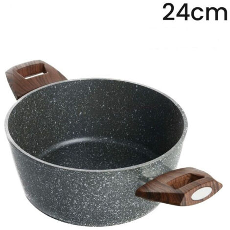 TRADE SHOP - Casseruola Con 2 Manici Legno Pentola Antiaderente Antigraffio Per Induzione Da ø16 A 24cm - -diametro 24cm -