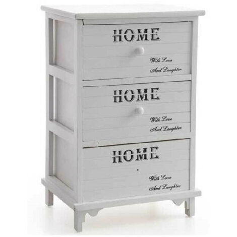 Trade Shop - Cassettiera 3 Cassetti 60x40x31cm Comodino Home Bianco Legno Moderna Multiuso -