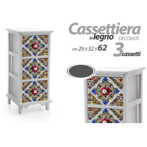 TRADE SHOP - Cassettiera 3 Cassetti Comodino Cucina Bagno Camera Letto Legno 62x26x32cm 829390 -