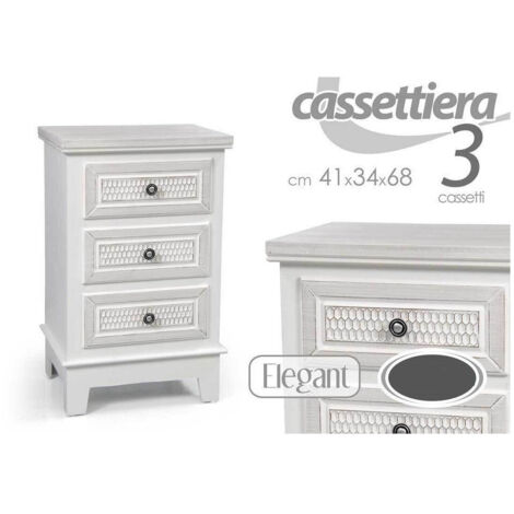 TRADE SHOP - Cassettiera 3 Cassetti Comodino Slim Mobile Elegant In Legno 41x34x68cm 801112 -
