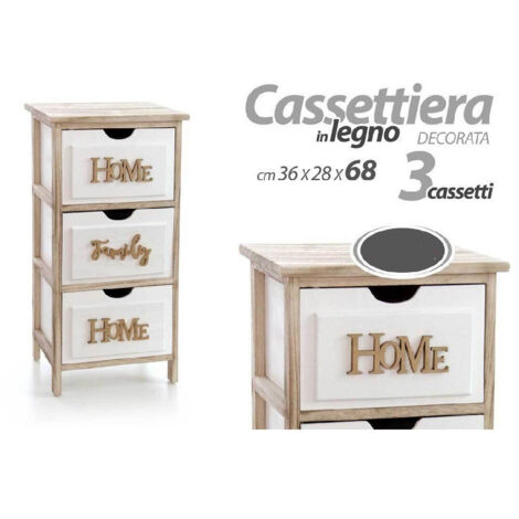 TRADE SHOP - Cassettiera 3 Cassetti Home Bianca In Legno Comodino Moderno 68x36x28 Cm 805684 -