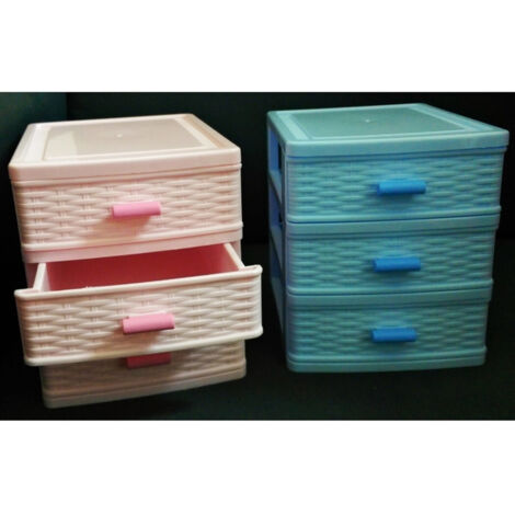 Trade Shop - Cassettiera 3 Cassetti Plastica Effetto Vimini Porta Oggetti Cofanetto Minuterie -