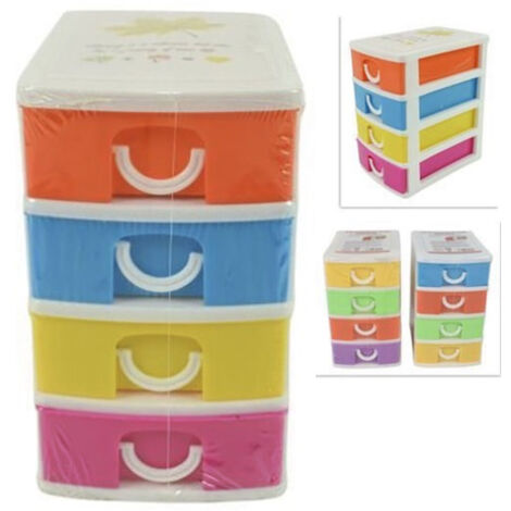 TRADE SHOP - Cassettiera In Plastica 4 Cassetti Contenitori 15x13x9cm Porta Oggetti Multiuso -
