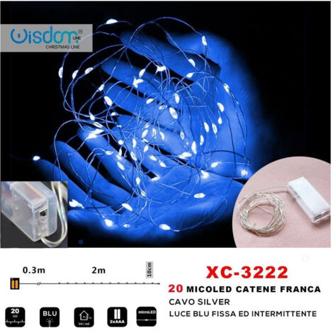 Trade Shop - Catena 20 Microled A Batteria Cavo Silver Luce Blu Fissa + Intermittente Xc-3222 -