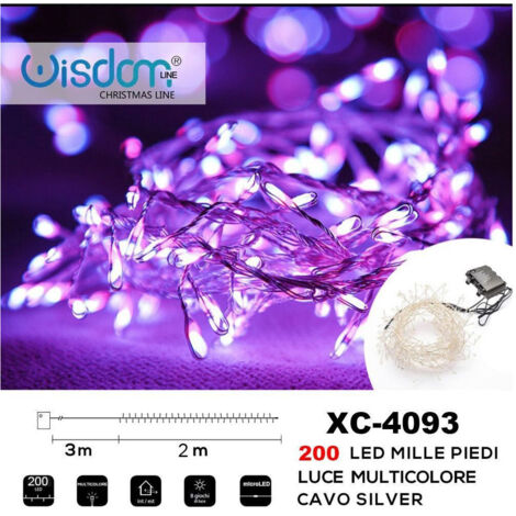 TRADE SHOP - Catena 200 Led Mille Piedi Effetto Ramo Luce Multicolore A Batteria Xc-4093 -