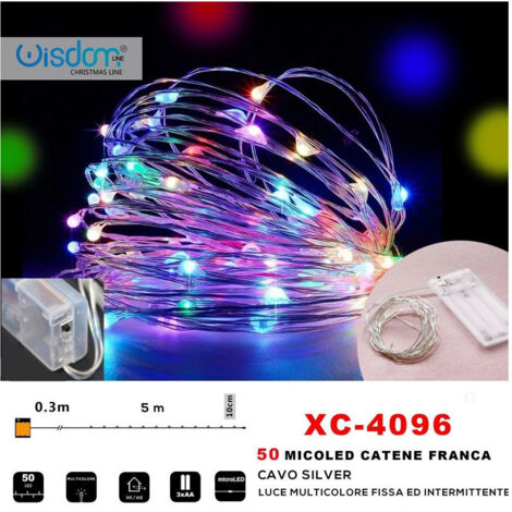 Trade Shop - Catena 50 Microled A Batteria Luce Multicolore Fissa + Intermittente Xc-4096 -