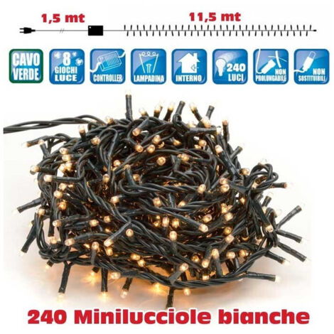 TRADE SHOP - Catena Luci Minilucciole 240 Luci 3 Vie Bianco Caldo Con Controller 8 Funzioni -