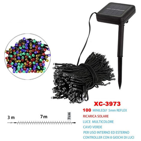 Trade Shop - CATENA LUMINOSA 100 LED MIT RICARICA DI ENERGIA SOLARE LUCE MULTICOLORE XC-3973 -