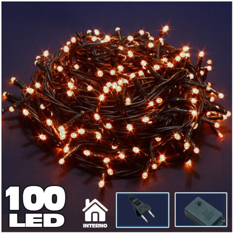 Trade Shop - Catena Luminosa 100 Luci Led Blanco Blanco Caldo Con Control 8 Funciones -