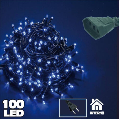 Trade Shop - Catena Luminosa 100 Luci Led Lucciole Blu Prolungabile Uso Interno 5 Metri -