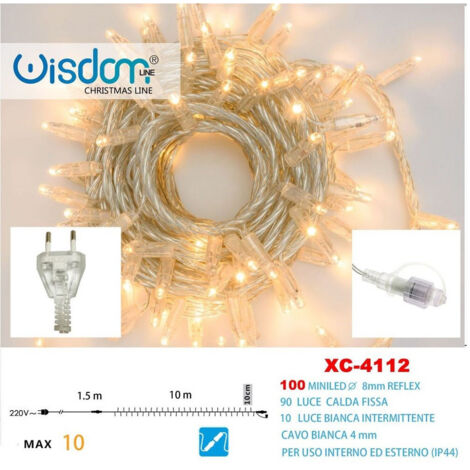 Trade Shop - Catena Luminosa 100 Luci Led Lucciole Caldo Fisso + Bianco Intermittente Xc-4112 -